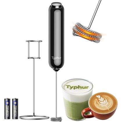 InstaWhisk Milk Frother with Variable Speed, Handheld Coffee Foam Frother Wand, Drink Mixer with Stand & Detachable Double Whisk, Stainless Stirrer for Latte, Matcha, Protein (Batteries Included)