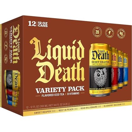 Iced Tea Variety Pack, 12-Pack (12 oz Cans), Low Calorie, Low Caffeine, No Artificial Sweeteners, B12 & B6 Vitamins, 4 Flavors: Dead Billionaire, Rest in Peach, Sweet Reaper, Blueberry Buzzsaw