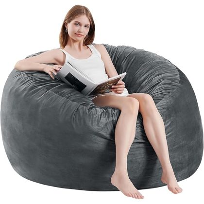 3 Feet Bean Bag Chair - BeanBag Chairs for Adults, Living Room Furniture Sofa with Soft Micro Fiber Cover, Round Fluffy Couch for Bedroom College Dorm - Grey