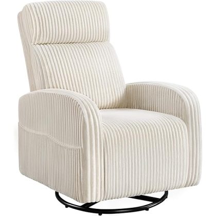 360?? Swivel Glider Chair for Nursery, Rocking Chair Nursing Chair with Side Pockets, Corduroy Glider for Living Room with High Back Beige