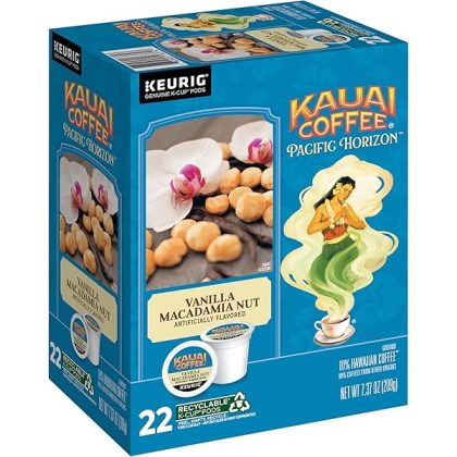K-Cup Pods for Keurig Brewers ?C Arabica Coffee, 10% Hawaiian ?C Medium Roast, Vanilla Beans with Toasted Macabamia Nuts ?C Vanilla Macadamia Nut, 1 Pack of 22 Single Serve K-Cups