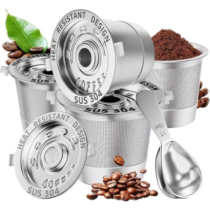 4 Pack Reusable K Cups Coffee Pods for Keurig 1.0: Stainless Steel Refillable K Cups - Reusable Coffee Filters for Keurig Coffee Machine, BPA-Free, SUS 304, Scoop, Heat Resistant Handles