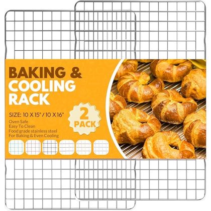 2 PCS Cooling Racks for Cooking and Baking, 15x10 Inches Stainless Steel Cooling Rack, Sheet Pan with Wire Rack for Baking Sheet, Bacon Rack Oven Safe Fits Jelly Roll Sheet Pan