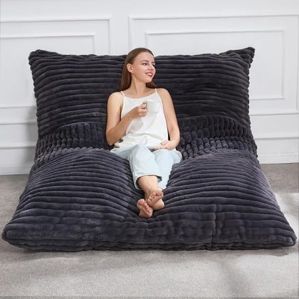 3 in 1 Bean Bag Chair Giant Bean Bag Chairs Convertible Bean Bag Floor Cushion with Machine Washable Cover, Beanbag Chairs for Adult (Dark Grey)