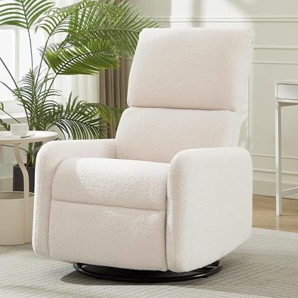 360?? Swivel Glider Chair, Rocking Chair Nursery with Side Pockets, Deep Cushioned Seat, Nursery Chair with Steel Structure Base, Sherpa Swivel Chairs for Living Room, Bedroom, Baby Room