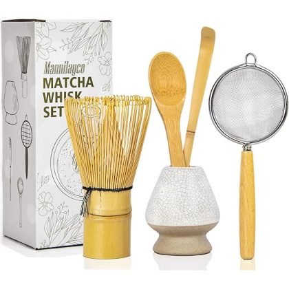 Bamboo Matcha Whisk Set 5pcs, Matcha Whisk, Whisk Holder, Traditional Tea Scoop Chashaku, Tea Spoon, Powder Starter Sifter, Japanese Tea Tools For Ceremony, Basic Matcha Tea Making Kit for Tea Lovers