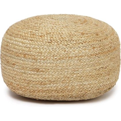 ?? Jute Circular Low Pouf Ottoman - Braided Pouffe Accent Sitting Round Footrest for Living Room, Bedroom, Nursery, kidsroom, Patio, Gym; 100% Jute (18"x18"x10"; Natural)