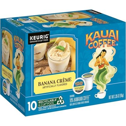 K-Cup Pods for Keurig Brewers C Arabica Coffee, 10% Hawaiian C Medium Roast, Banana Flavor with Creamy Vanilla C Banana Crme, 1 Pack of 10 Single Serve K-Cups