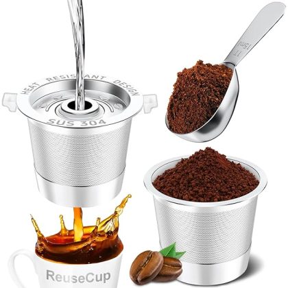 2 Pack Reusable K Cup for Keurig 1.0, Stainless Steel Refillable K Cups for keurig, Metal K Cups Coffee Pods for keurig with Heat Resistant Handles and Coffee Scoop,1-Stream Filters, NO BPA