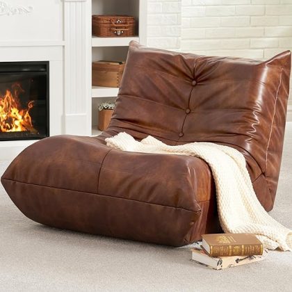 Bean Bag Chair Giant Bean Bag Sofa Memory Foam Bean Bag Chairs for Adults, Bean Bag Couches Faux Leather Bean Bag Chairs for Living Room Bedroom Dorm Office (Brown)