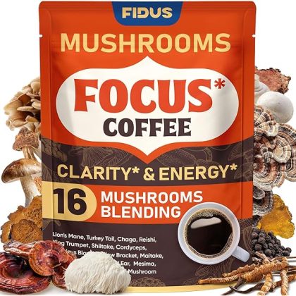 16 in 1 Mushroom Coffee with 1200mg Adaptogenic Mushrooms with Ashwagandha, Probiotic, Magnesium and Lion's Mane Instant Mushroom Coffee for Focus, Energy, Immunity & Digestion, 50 Servings