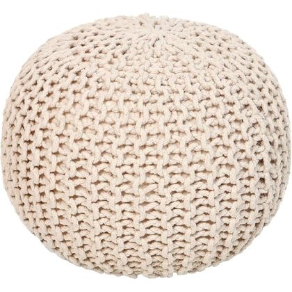 Round Pouf Ottoman - Cable Knitted Boho Poof - Home D??cor Cord Pouffe Handmade Circular Footrest for Living Room - Bedroom - Kids Bedroom - 100% Cotton Pouf (18" x 18" x 14") - Ivory
