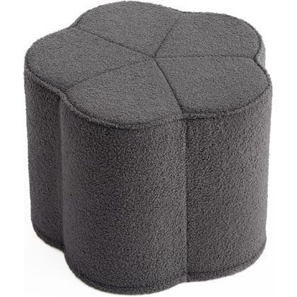 Flower Pouf Ottoman, Comfy Floral Ottoman for Living Room, Bedroom, Kids Room, Charm Floor Pouf for Home Decor, Full Foam Filling Foot Rest for Couch, Dark Grey