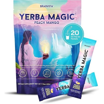 Yerba Magic Sticks Peach Mango - Yerba Mate Powder Single Serve Sticks - Instant Tea Powder On The Go - Nootropics, Prebiotics, Probiotics for Energy, Focus & Gut Health - Low Sugar, Natural Caffeine - 20 Servings