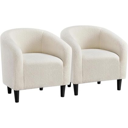 Barrel Chairs, Furry Accent Chairs, Sherpa Chairs with Soft Padded Armrest, Fuzzy Club Chairs for Living Room Bedroom Waiting Room Office, Accent Chairs Set of 2, Ivory