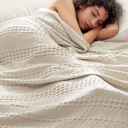 Sponsored Ad - PHF Cooling Waffle Blanket Queen Size, Lightweight 60% Rayon Derived from Bamboo & 40% Cotton Breathable Bl...