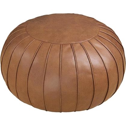 Handmade Storage Pouf Ottoman Foot Stool - Faux Suede Round Floor Cushion 21.6"x13" for Living Room, Bedroom, Wedding Decor, Unstuffed (Brown)