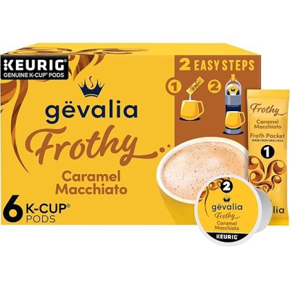 Frothy 2-Step Artificially Flavored Caramel Macchiato Espresso Style K-Cup Coffee Pods & Froth Packets Kit, 6 ct Box