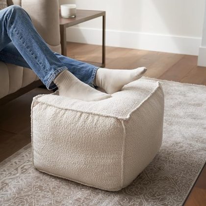 Beautiful Boucle Pouf Ottoman and Foot Rest - Elevate Your Living Room Decor with Lightweight Comfort and Charm - A Round Modern Foam Filled Foot Stool Perfect to Rest Your Feet