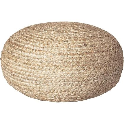 Round Pouf Ottoman Footrest, Natural Jute Woven, Boho Pouf, Bohemian Style Casual Seating for Living Room, Bedroom, Patio Decor 19"x 19"x 10.5"