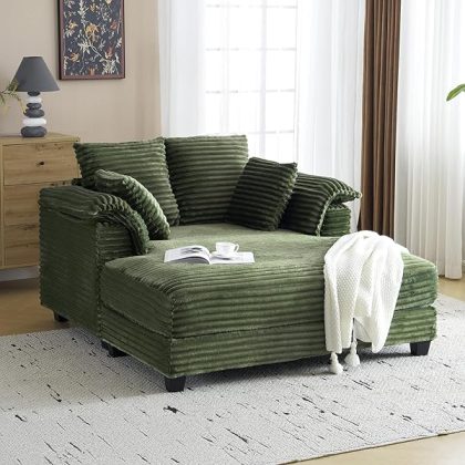 Lounge Chair, 56" Oversized Reading Chair Corduroy Chaise Sofa Recliner Bed Upholstered Comfy Sleeper Couch with Throw Pillows and Armrests for Living Room, Movie Room, Bedroom