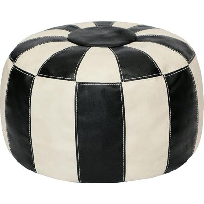 Unstuffed Moroccan Ottoman Pouf Cover, Ottoman Footstool Storage Solution, Bean Bag Chair, Foot Rest, Multi-Black&White