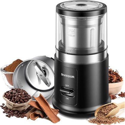 One Touch Coffee Grinder Electric, Spice, Herb, For Coffee Bean Spices and Seeds with 1 Removable Stainless Steel Bowl, Dry Grinder, Black