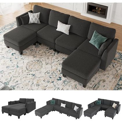 Modular Sectional Sofa, Convertible U Shaped Sofa Couch with High Density Memory Foam, 6 Seat Comfy Modular Sofa Couch for Living Room, Modern U Shaped Sectional Sofa, Dimgrey