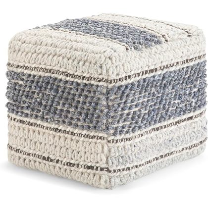 Grady Boho Square Pouf in Blue, Natural Handloom Woven for the Living Room, Bedroom and Kids Room