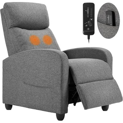Massage Recliner Chair for Adults, Adjustable Home Theater Seating with Lumbar Support for Living Room, Modern Fabric Reclining, Light Grey