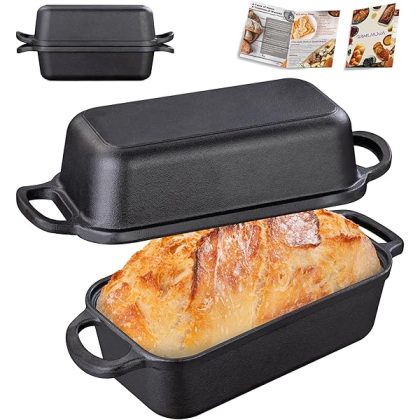 GRMImosa 2 in 1 Cast Iron Bread Loaf Pan with Lid, Loaf Pans for Baking Bread, Even Heat Distribution for Meatloaf, Homemade Bread