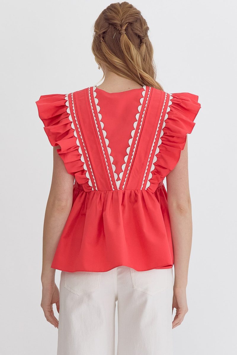Solid Ruffled Sleeve V-Neck Top - Image 5