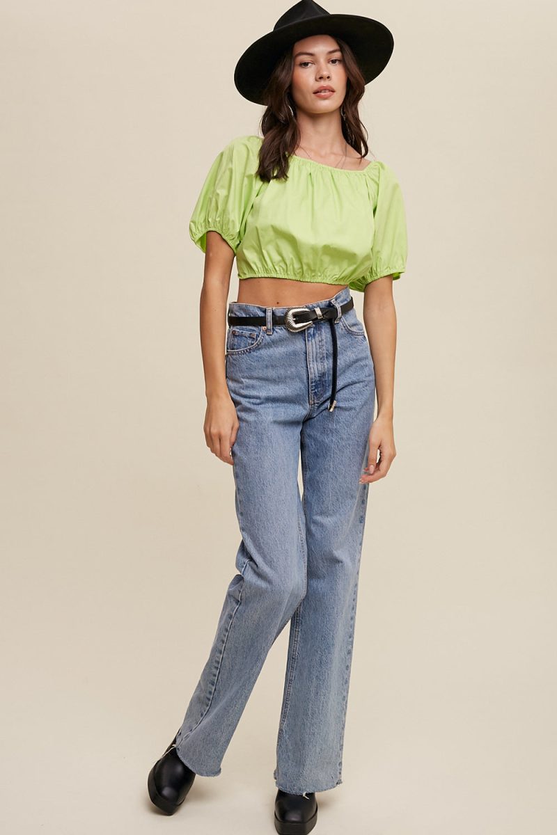 Puff Sleeve Back Tie Crop Top - Image 3