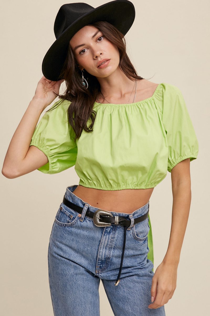 Puff Sleeve Back Tie Crop Top - Image 10