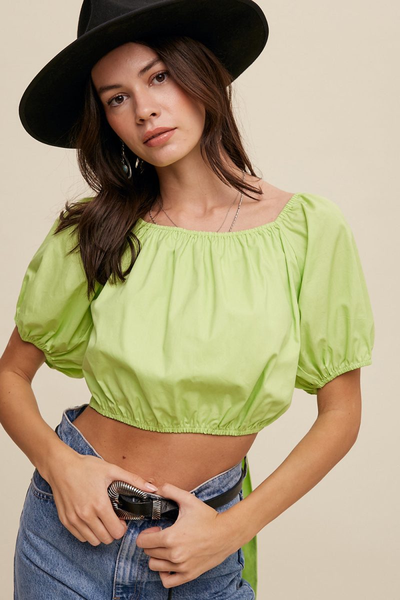 Puff Sleeve Back Tie Crop Top - Image 11