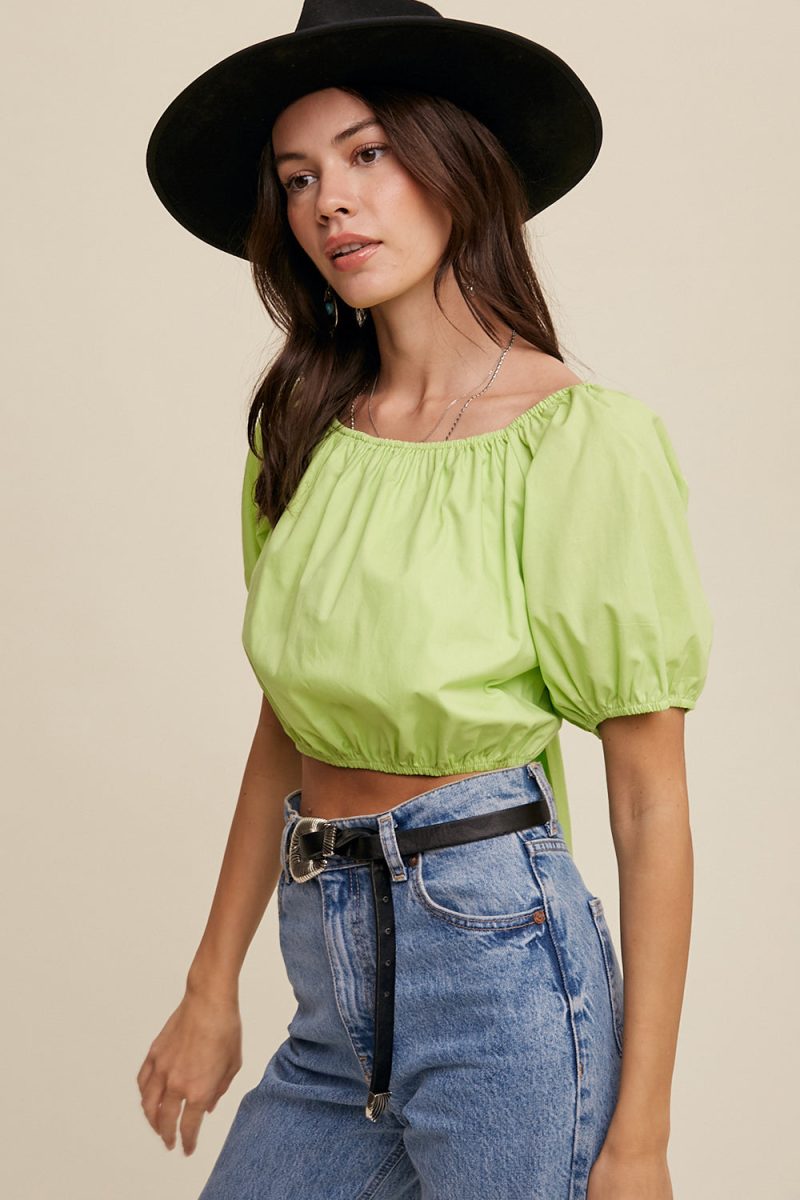 Puff Sleeve Back Tie Crop Top - Image 6