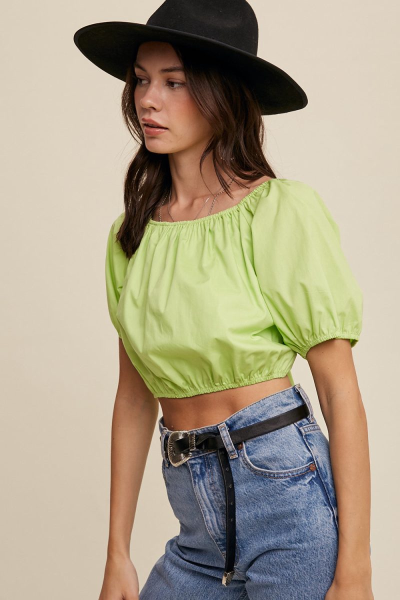 Puff Sleeve Back Tie Crop Top - Image 5