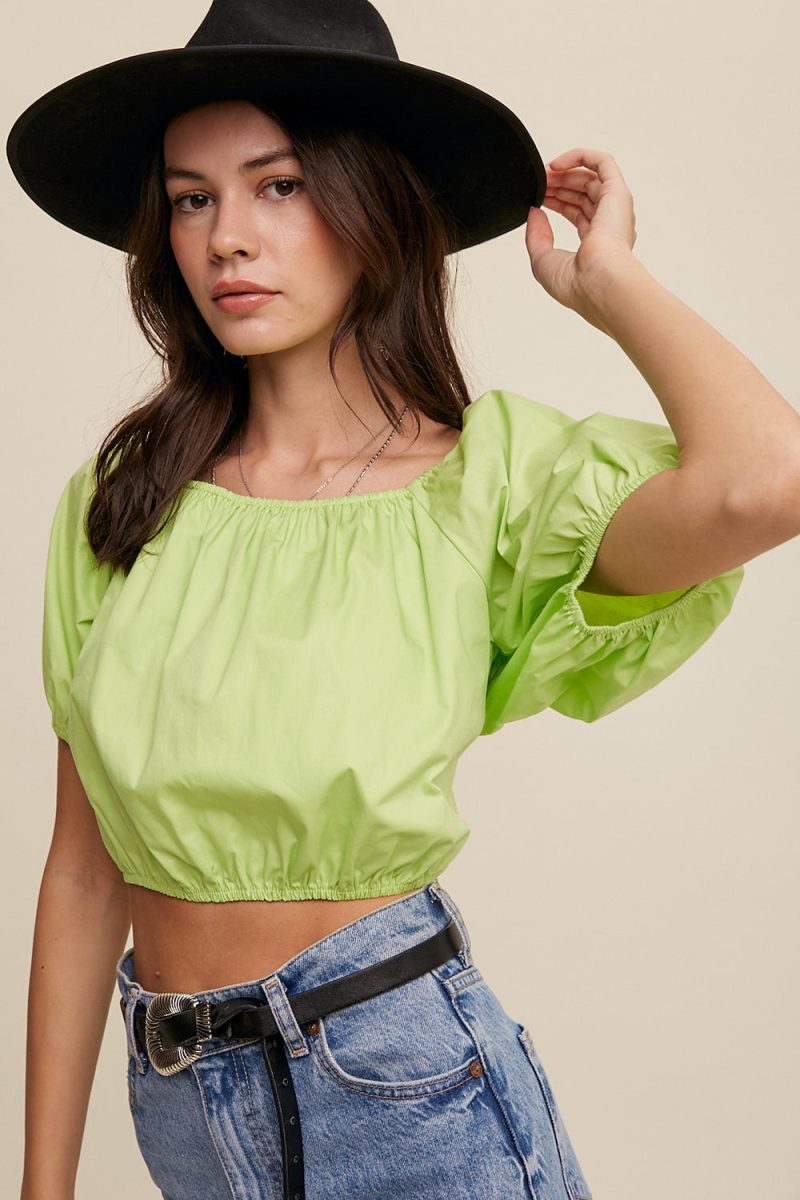 Puff Sleeve Back Tie Crop Top - Image 8