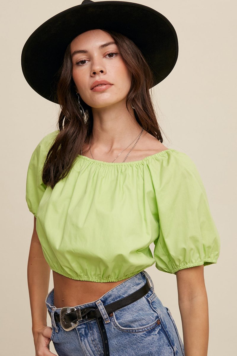 Puff Sleeve Back Tie Crop Top - Image 7