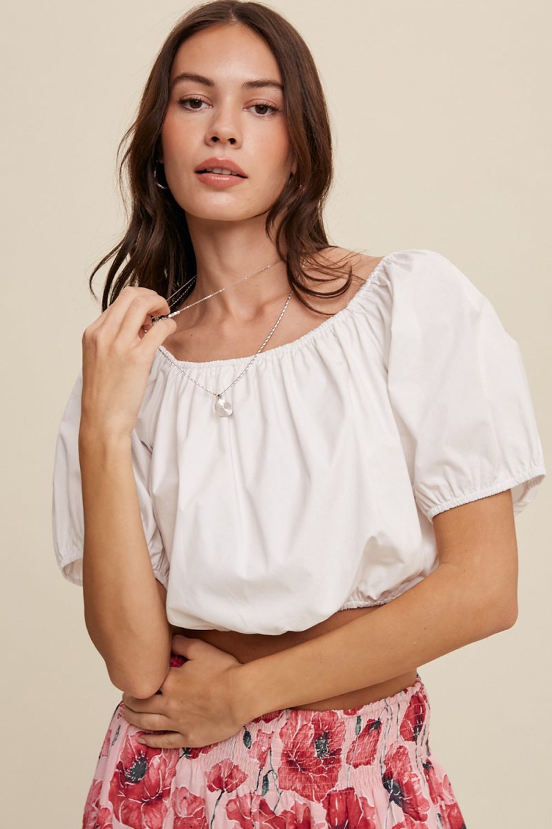 Puff Sleeve Back Tie Crop Top - Image 20