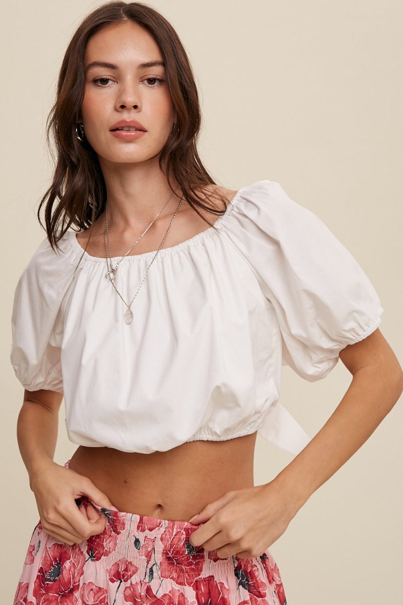 Puff Sleeve Back Tie Crop Top - Image 21