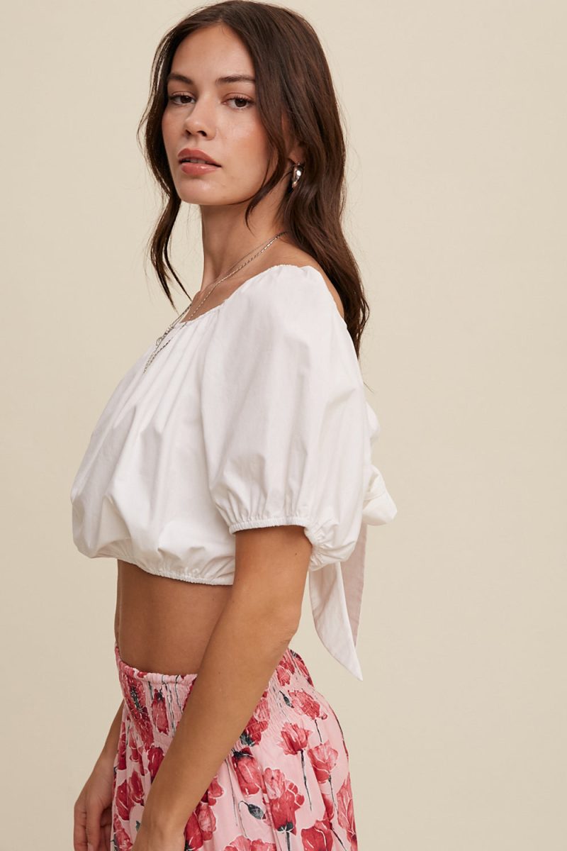 Puff Sleeve Back Tie Crop Top - Image 12
