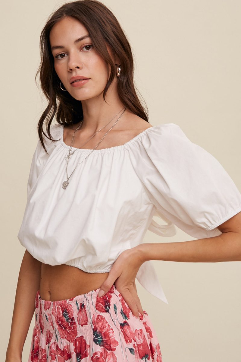Puff Sleeve Back Tie Crop Top - Image 22