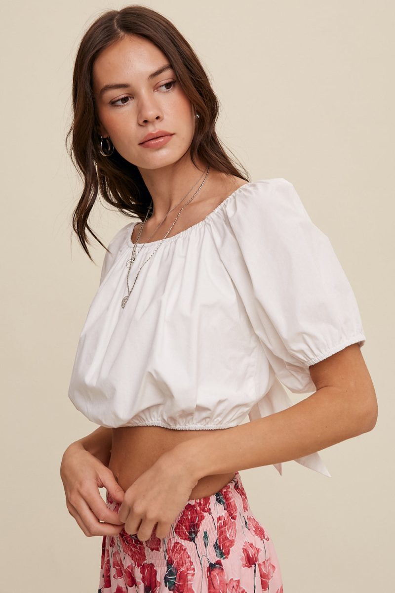 Puff Sleeve Back Tie Crop Top - Image 19