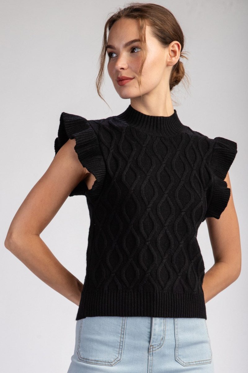 Ruffle Sleeve Textured Sweater Top - Image 2