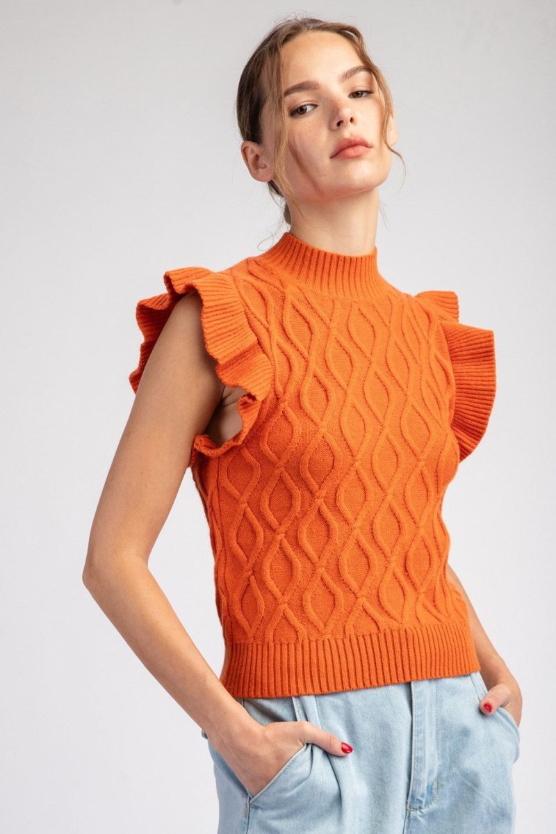 Ruffle Sleeve Textured Sweater Top - Image 7