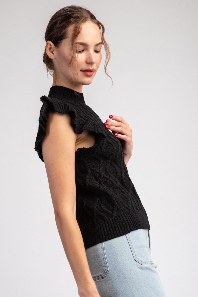 Ruffle Sleeve Textured Sweater Top - Image 5