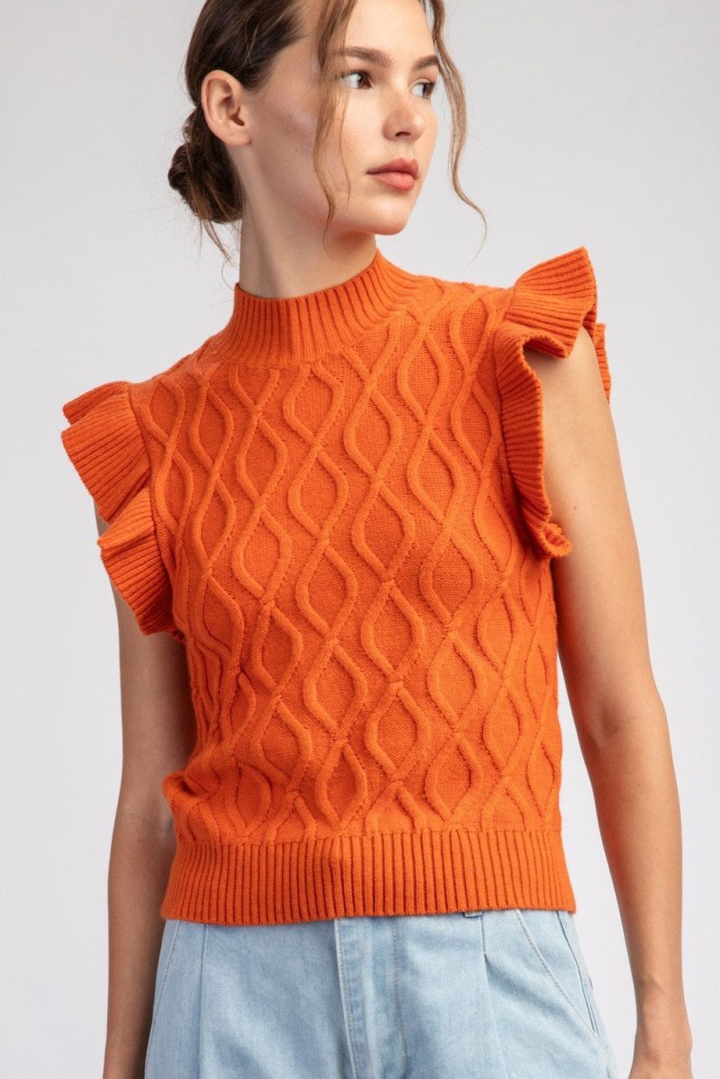 Ruffle Sleeve Textured Sweater Top - Image 8