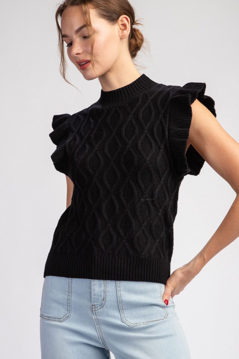 Ruffle Sleeve Textured Sweater Top - Image 3