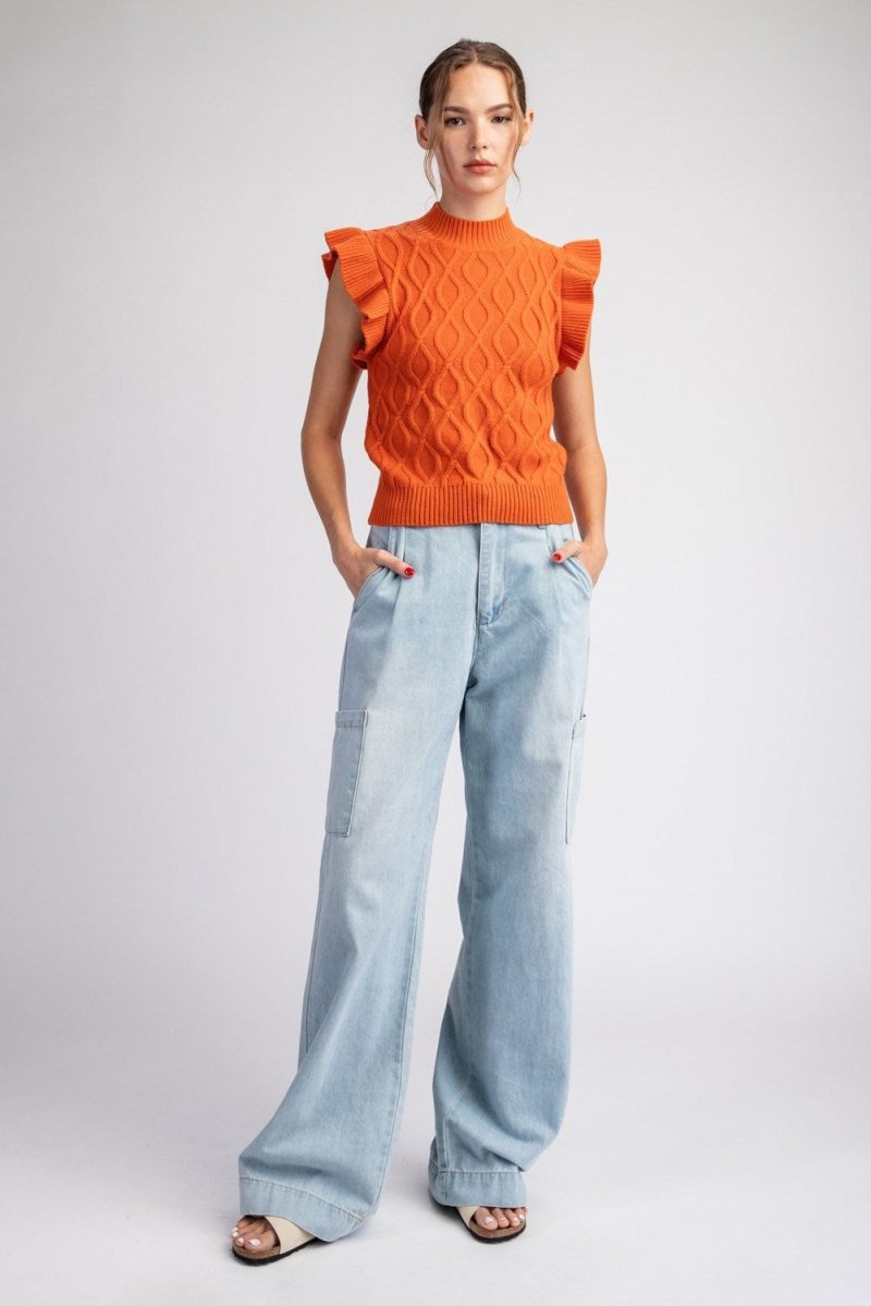 Ruffle Sleeve Textured Sweater Top - Image 6